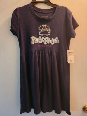 Pink Floyd Kids Purple Ribbed Graphic Babydoll Dress